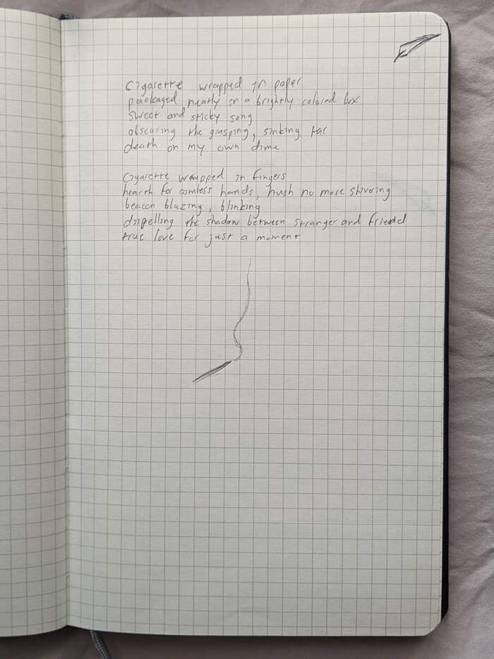 page of a notebook with messy handwriting