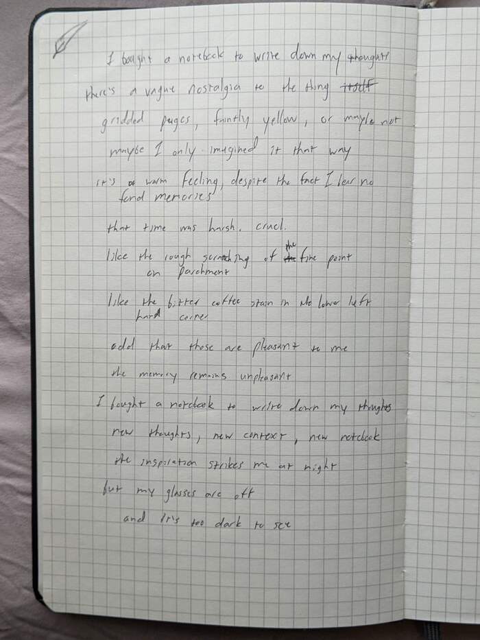 page of a notebook with messy handwriting