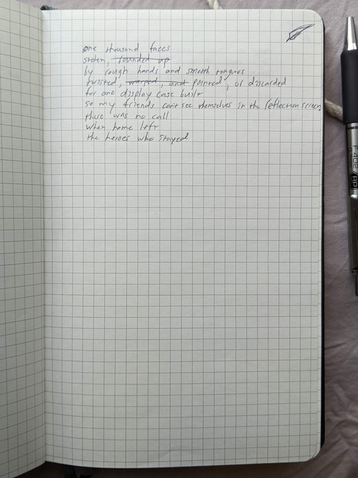 page of a notebook with messy handwriting