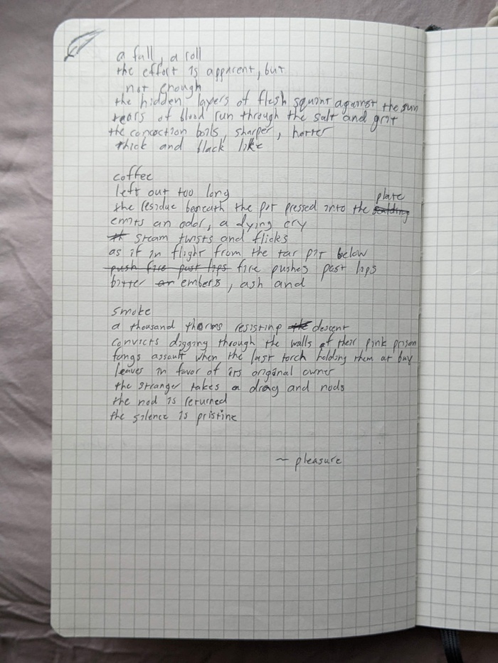 page of a notebook with messy handwriting