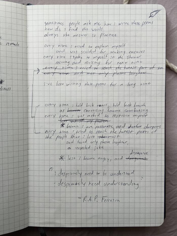 page of a notebook with messy handwriting