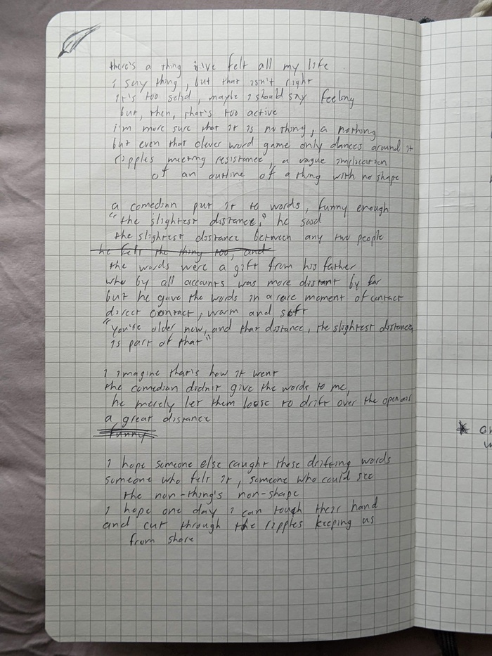 page of a notebook with messy handwriting