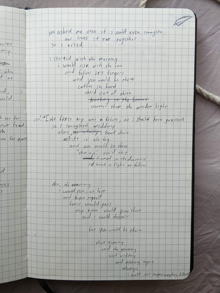 page of a notebook with messy handwriting